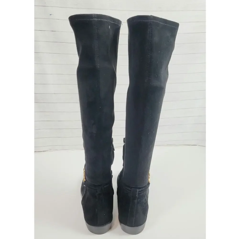 SAM EDELMAN CLIVE KNEE HIGH RIDING BOOTS IN BLACK SUEDE, SZ 10.5